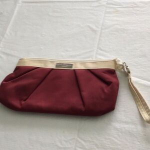 Woman’s Salvator Ferragamo Parfums Clutch & Wristlet deep red fabric zip close *